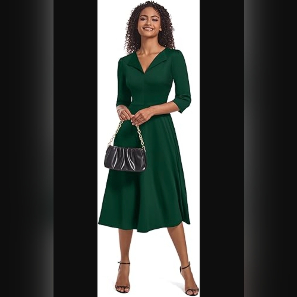 Elegant Dark Green Midi Dress L EUC
